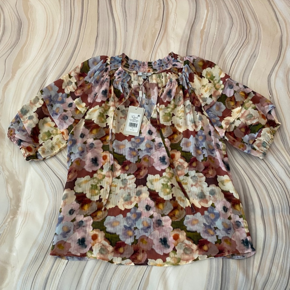 NEW! Rails Paris Top in Painted Floral Multi Color Short Sleeve Size XS - $178 - Picture 16 of 16